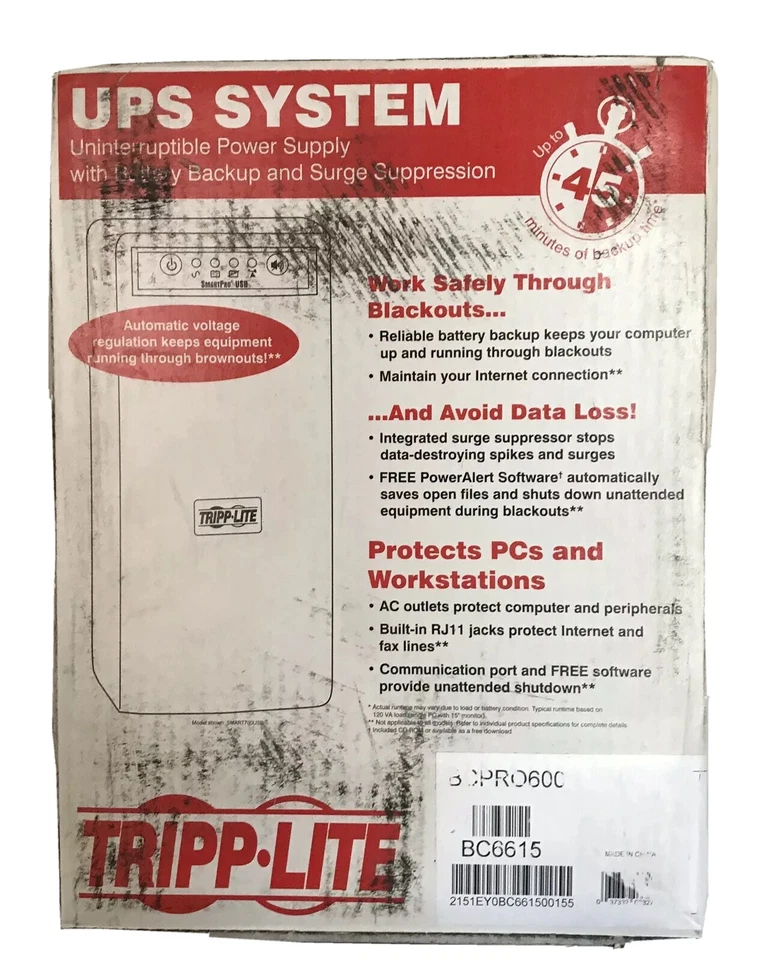 TRIPP LITE BC PRO600 600VA 345W UPS DESKTOP BATTERY BACK UP TOWER 120V USB PC /  - Image 3 of 4