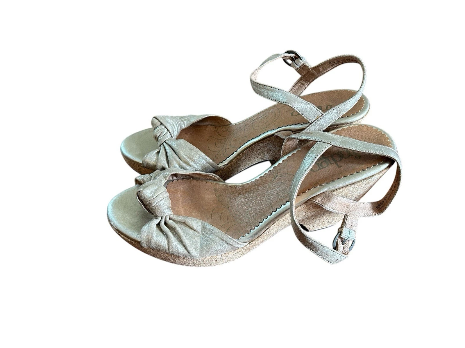 Sandali donna Clarks Indigo oro nodo metallizzato sughero punta aperta zeppa tg10 M