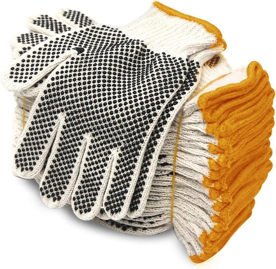 EvridWear Cotton Polyester String Knit Work Gloves With Two Side Dots, 12 Pairs