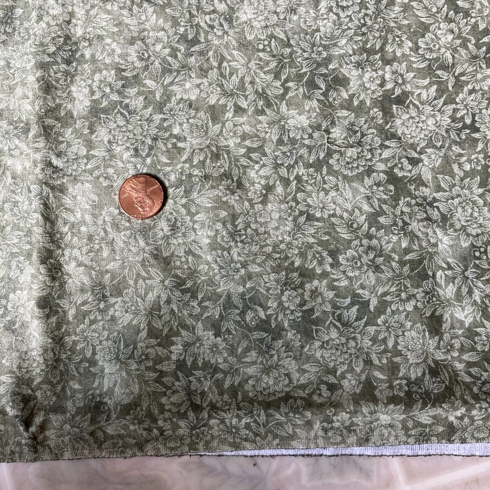 Vtg Sewing Fabric Concord Calico light olive Green floral Tone on Tone 1/2 yard - Image 2 of 4