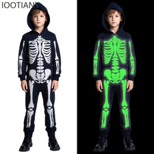 ,Halloween Boys' Costumes Skeleton Horror Black Luminous Ghost Tight Jumpsuit