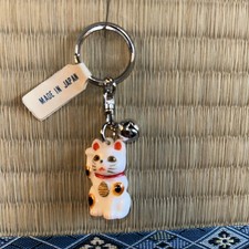 Maneki Neko Lucky Cat Money Blessed Handpainted Charm MADE IN JAPAN Keychain NEW