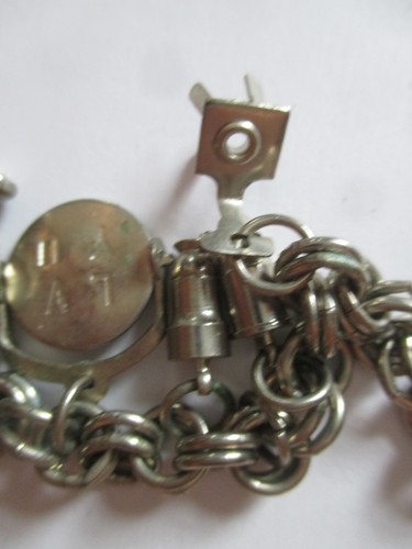 Vintage Charm Bracelet 14 Utility Charms Chain Line Silver Tone - Picture 8 of 12