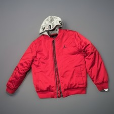 Red Nike Air Jordan Hooded Bomber Jacket Boys Medium 10-12 Yrs Need Zipper