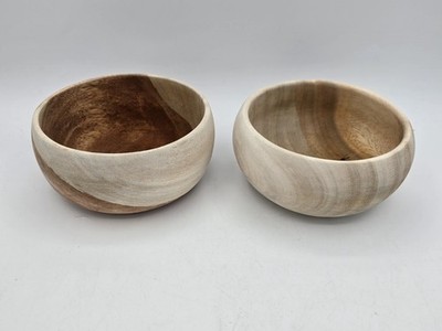 2 Lot Of Vintage Hand Made Solid Wood Kitchen Table Bowl Candy Nuts Fruit Decor