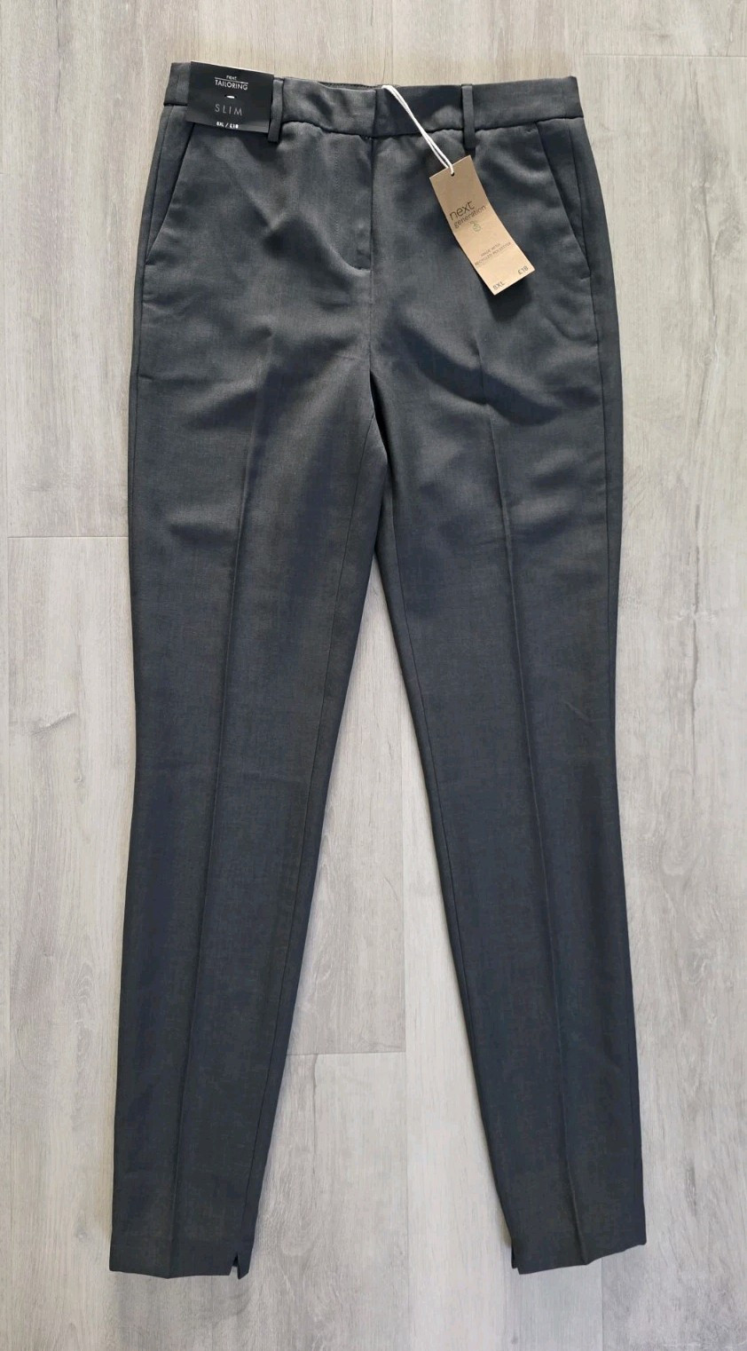 NEXT TAILORING size 8 xl SLIM LEG TROUSERS grey WORKWEAR ladies EXTRA LONG smart