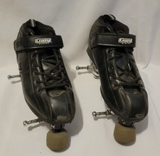 Roller Skates Crazy Unisex Quad Black Leather Look Laced Strap Pre-owned 7.5 US