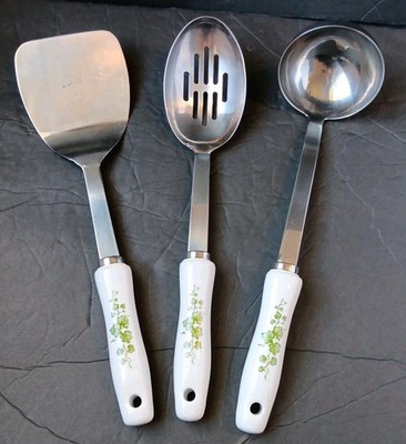 3 Piece Corelle Coordinates Callaway Green Ivy Serving Utensils Stainless/Cerami