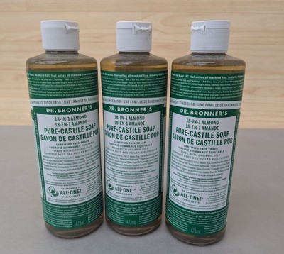 (Lot of 3) Dr. Bronner's 18-in-1 Almond Pure-Castile Liquid Soap 473mL/16oz