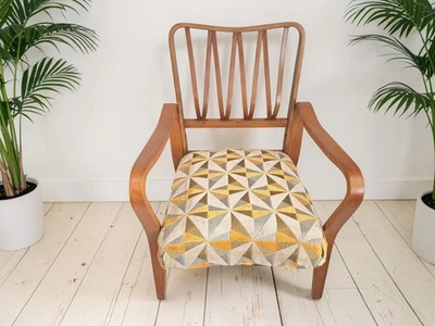 Mid Century Modern Linden Armchair Vintage Chair Reupholstered Restored 1950's - Image 1 of 4
