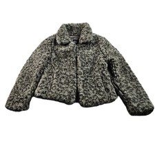 GapKids Faux Fur Jacket Girls Medium Gray Smoke Pearl Lined Long Sleeve Collared