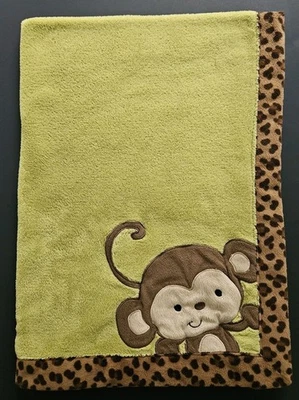 Nojo Green and Brown Monkey Leopard Print Baby Blanket 30"x 40" - Image 1 of 4