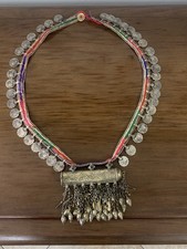 Vintage Kuchi Tribal Belt with Jeweled Pendant and Coin Charms   Pakistan