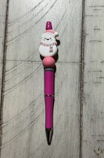 Snowman On Pink Beaded Pen For The Holidays / Stocking Stuffers