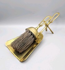 Vintage Brass Dustpan & Brush Set Hearth Fireside Companion Log Burner Tools