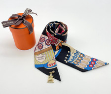 Auth Hermes Twilly Charm French Pastries Multicolor Silk Scarf W/Box i120793