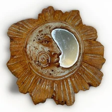 Vintage Plaster Sun Face Moon 9" Celestial Wall Hanging Piece - Heavy/Thick