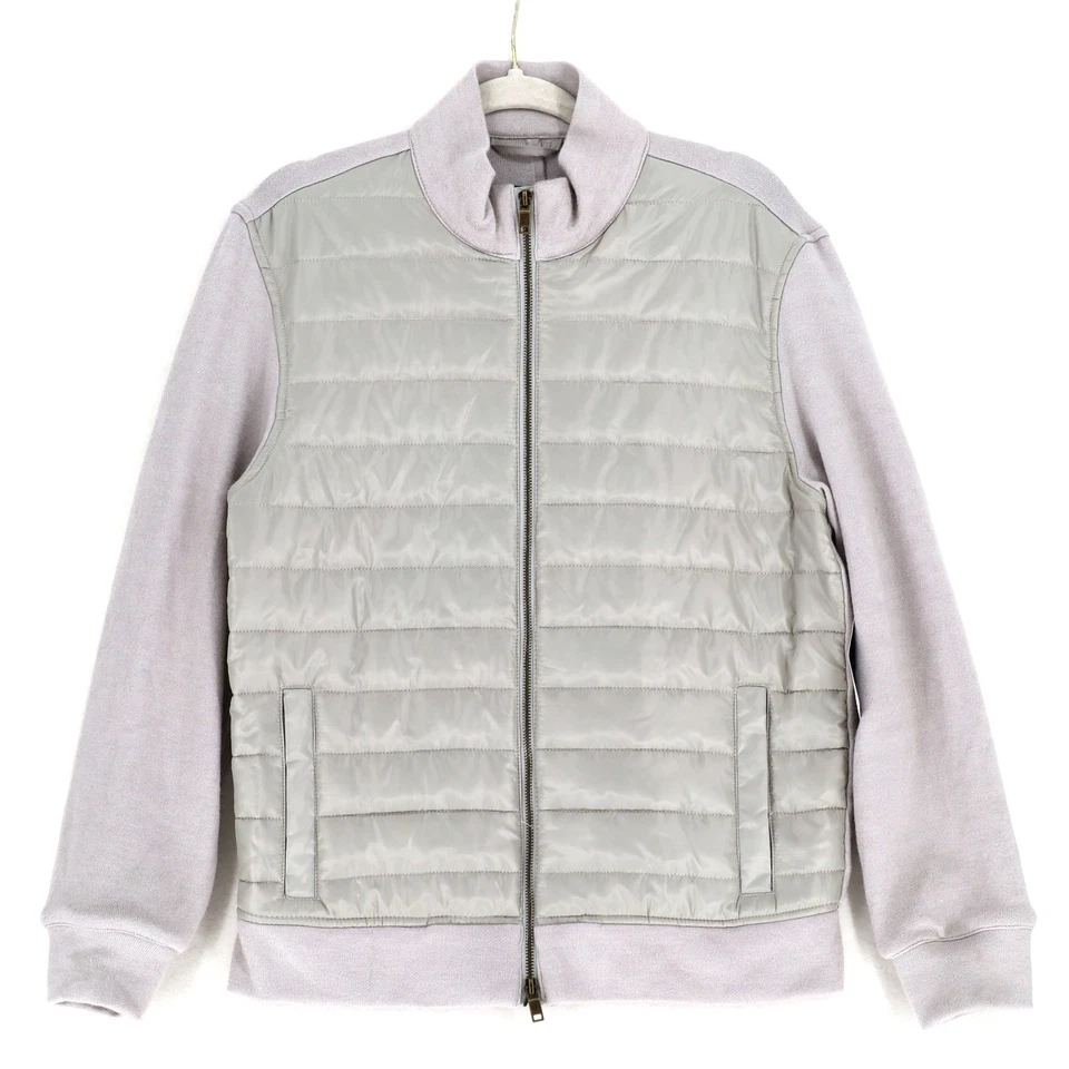 Alfani 男式灰色混合媒体绗缝针织休闲全拉链轰炸机夹克 S 码 — 第 2/4 张图片