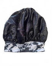 Black Satin Bonnet with Floral Band