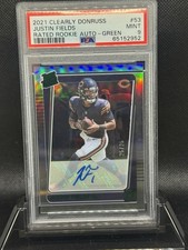 2021 panini clearly donruss rated rookie justin fields green auto 25/25, PSA 9