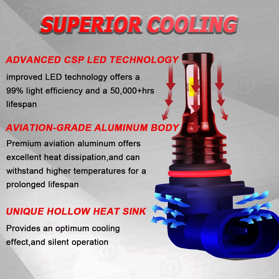 9005+9012+9006 LED Headlight KIT Combo Bulb High Low Fog Super Bright