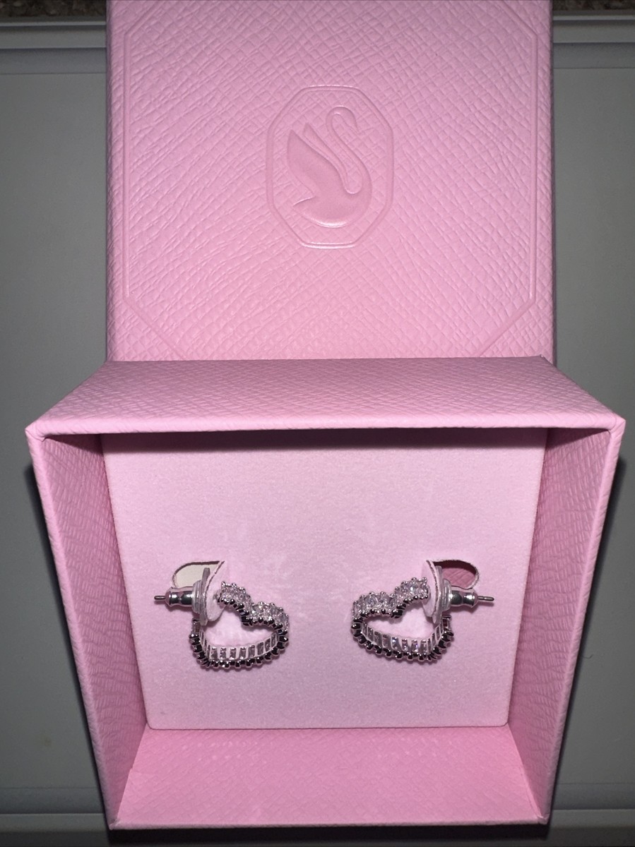 Swarovski Matrix Hoop Earrings Heart, Small, White, Rhodium