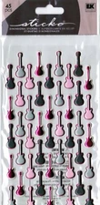 NEW PACK Sticko Dimensional PUFFY Scrapbook Stickers Pink White Gray Guitars