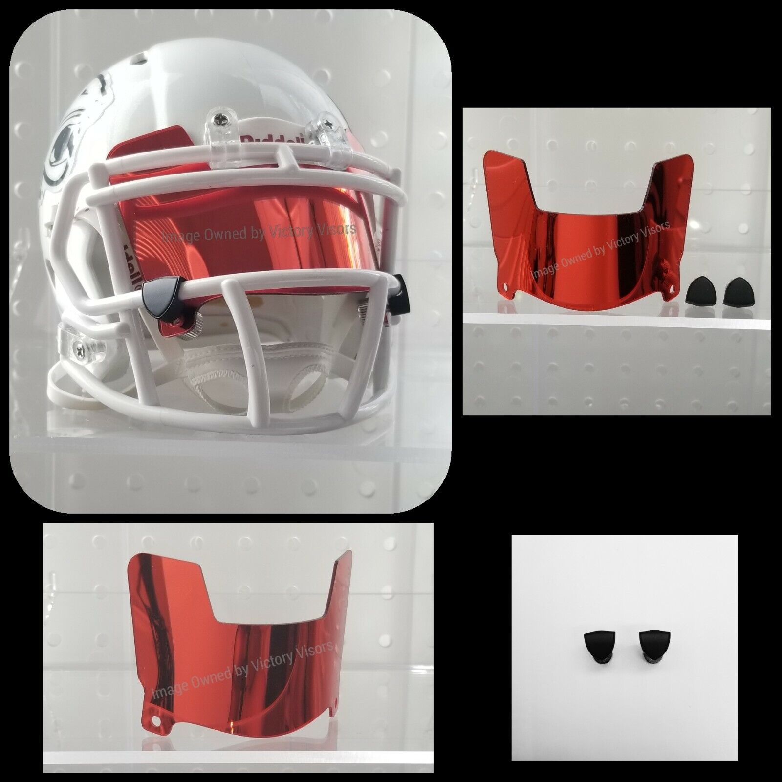 Mini Football Helmet Visor RED CHROME MIRROR Visor w/ Clips.