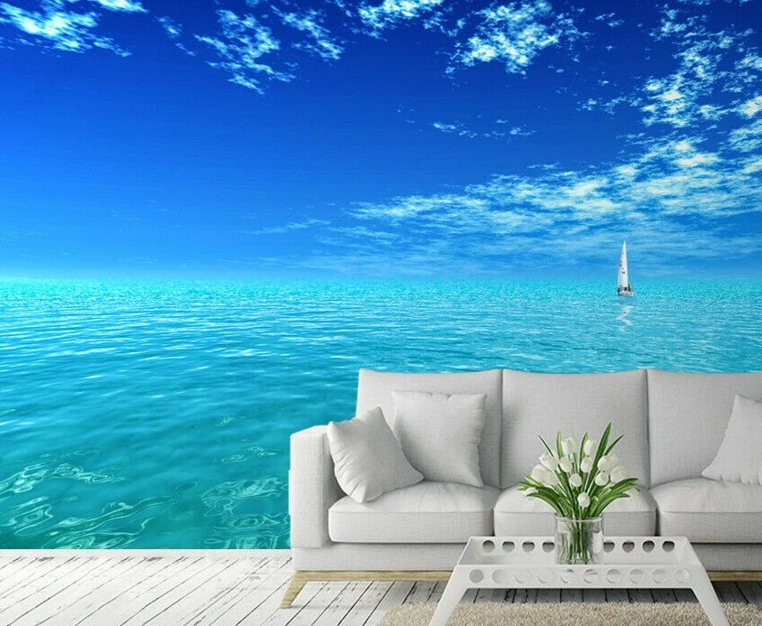 Decor wallpaper wall mural 100x72inch Exotic view sailing on blue ocean sea - Image 3 of 4