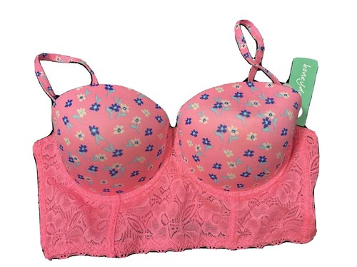 BEBE Intimate Push up Bra Silver Metallic Lace Bra Logo Chains Sz