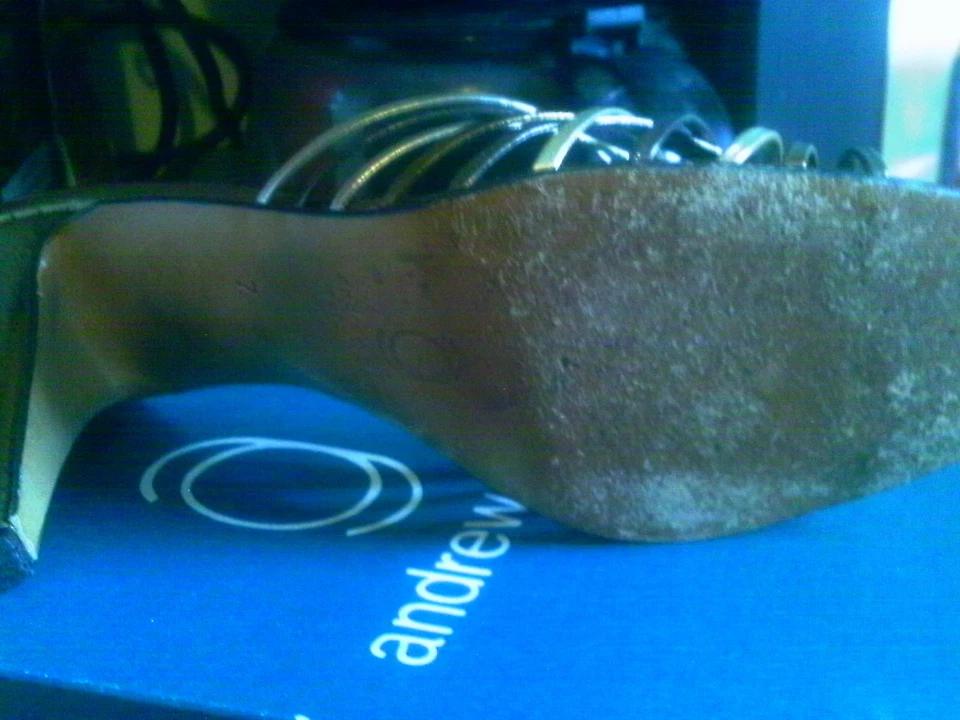 ANDREW GELLAR TRI COLLOR METALIC GOLD BRONZE SILVER STRAPPY SLIDES MULES 7 M - Image 3 of 4