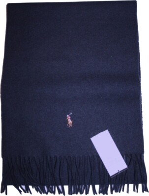 Ralph Lauren Schal Wolle dunkelblau Poloreiter NEUW Lambswool