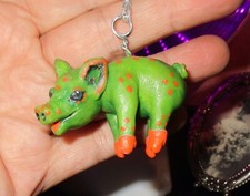 Halloween Polka Dot Pig Ornament Green Orange