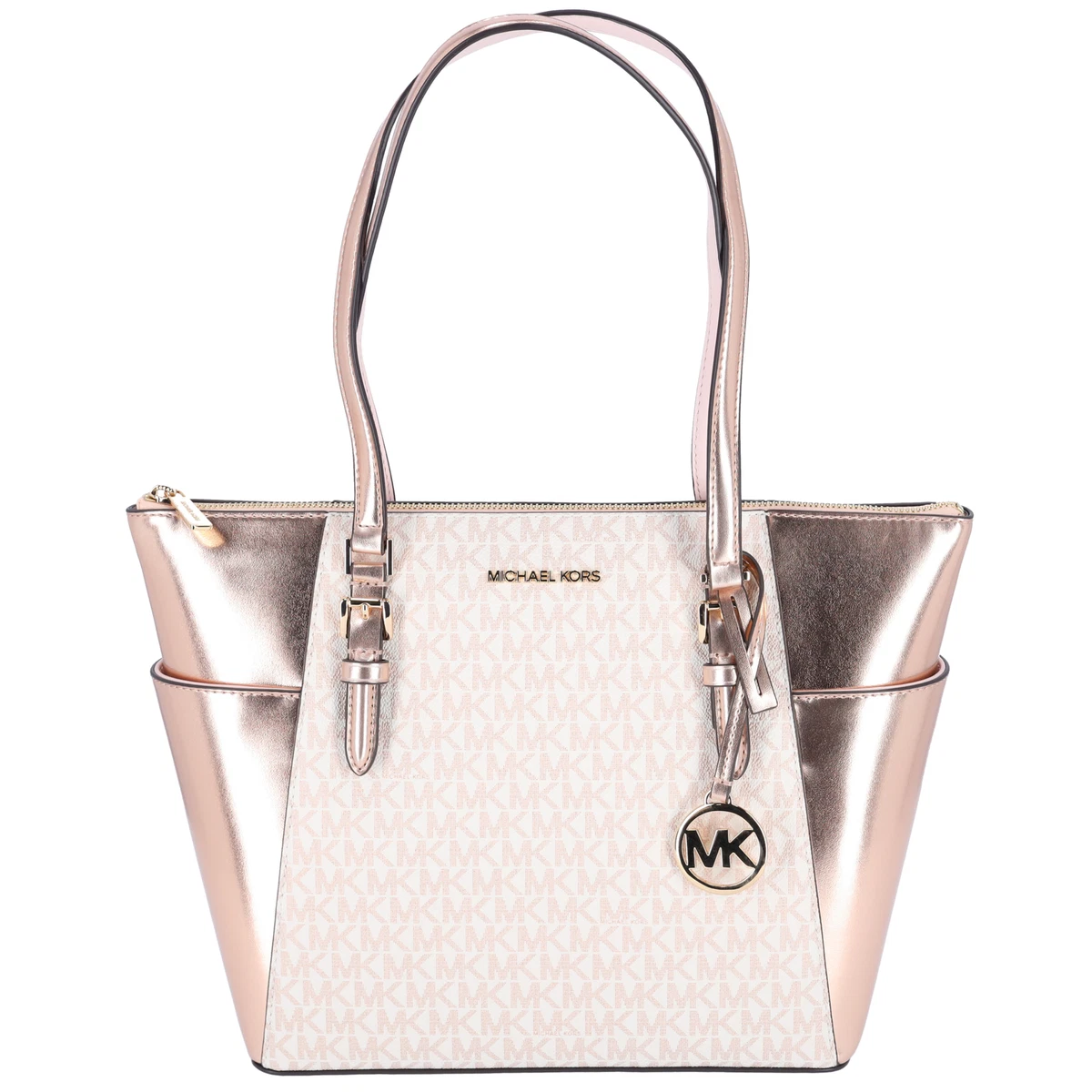Michael Kors Charlotte Large Signature Logo Metallic Top Zip Tote