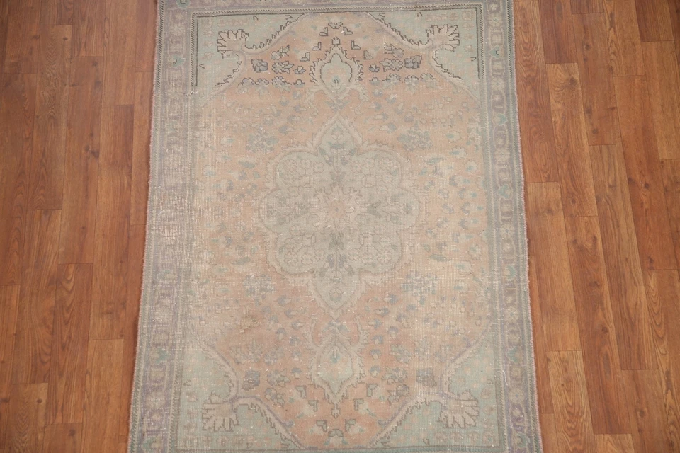 Vintage Muted Handmade Tebriz Accent Rug 3x5 Wool Hand-knotted Foyer Carpet - Image 4 of 4