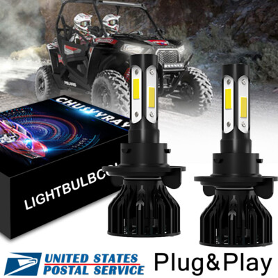 8000K Blue H13 LED Headlight Bulbs For Polaris RZR & Ranger - 50W, 8000 Lumens, Waterproof, 5-Year Warranty
