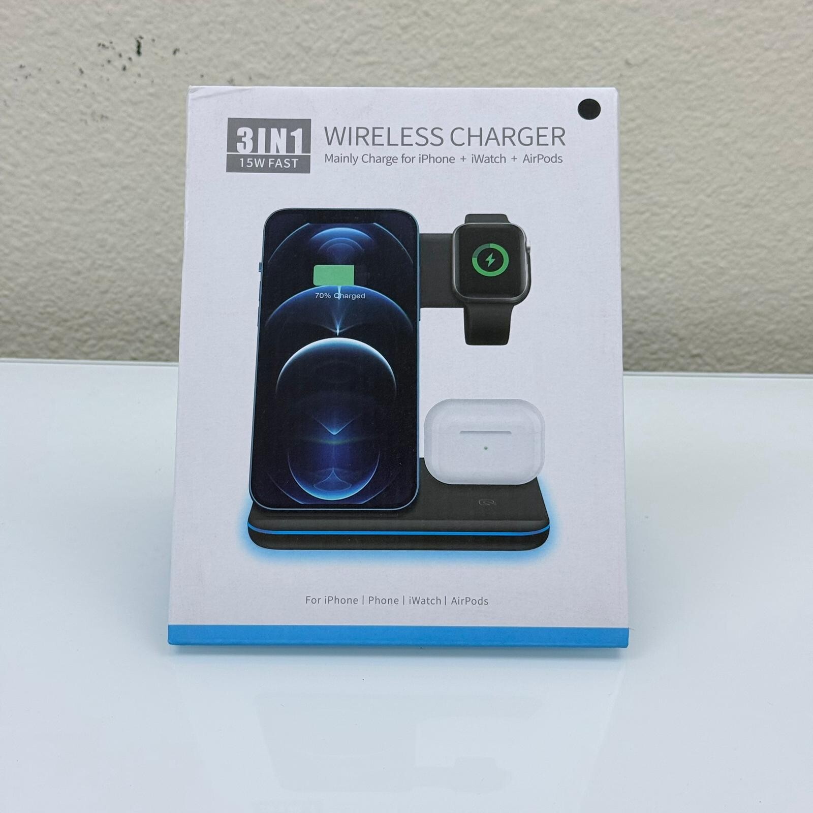 Wireless Charger 3 in 1 15W Fast Charging Station for iPhone, iWatch, AirPods-image