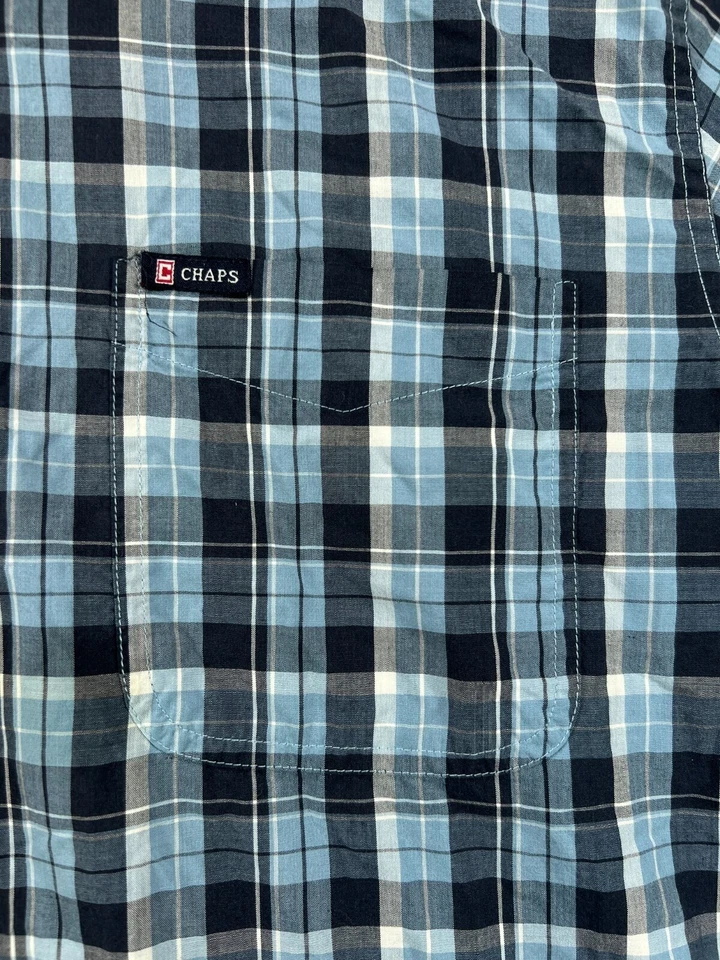 Chaps Shirts Mens Large Blue Button Down Shirts Plaid Long Sleeve Easy Care - Image 2 of 4