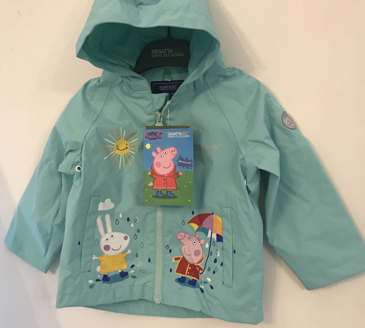 2-3 Years Regatta Waterproof Peppa Pig Green Waterproof Hooded Jacket