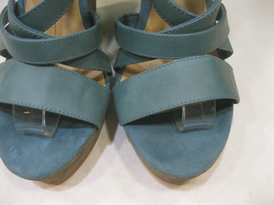 Nuevo B&C Azul 5" Metálico Cuña Tacón Punta Abierta Sexy ZAPATOS EE. UU. Mujeres Talla 8.5 Foto 3 de 4