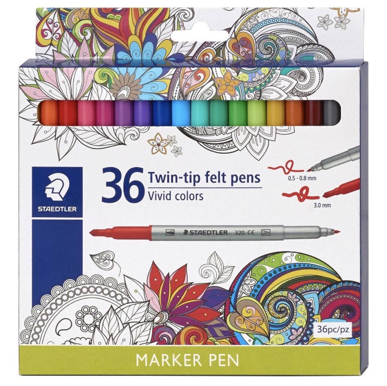 Staedtler Twin-tip Felt Marker Pens - Vivid Colors - 36ct - 