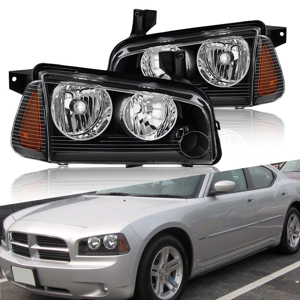 For Dodge Charger Headlights 20062010 Headlamps Set Left+Right Black