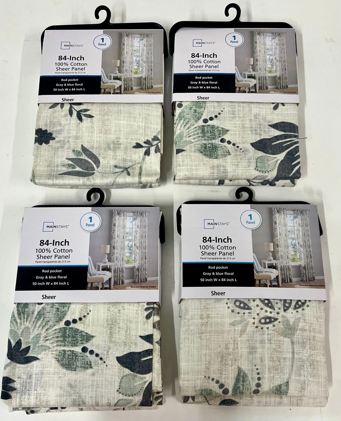 LOT OF 4 Mainstays 100% Cotton Indoor 84" Sheer Rod Pocket Single Panels
Opens in a new window or ta