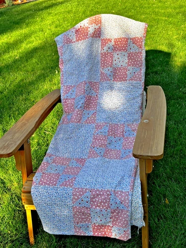 Vtg Family Heirloom Hand Stitched Quilt UNFINISHED Pink Blue Patch Work 84x68 - product listing photo