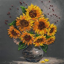 Bead Embroidery Kit "Homely sunflowers" Beaded Stitching Beadwork