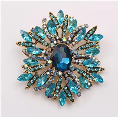 New Vintage Style Gorgeous Pink Flower Gold-tone Brooch Pin Rhinestone Crystal