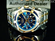 Invicta 50mm Men's BOLT Chronograph BLUE DIAL Gold  Two Tone Stainless St Watch