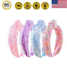 Knotted Headbands for Girls Women, 4Pcs Glitter Sequins Rainbow Headbands Gir...