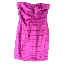 Hot Pink Strapless Ruched Satin Bodycon Mini Dress S Party Club Coquette Glam