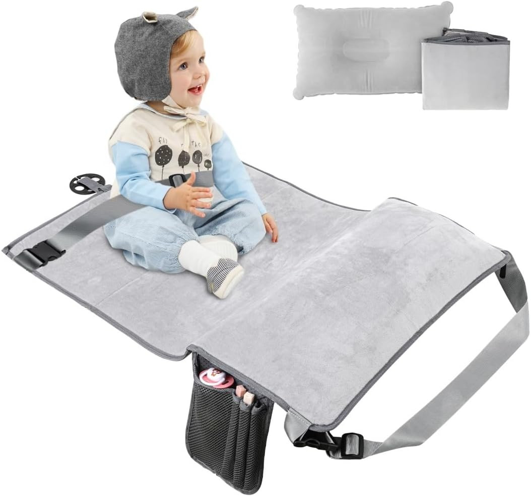 Cama de viaje para avion ninos extensor de asiento inflable portatil color gris